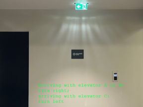 Photo: shows the situation when exiting the elevator. If you arrive via Elevator A or B, turn right. If you arrive via Elevator C, turn left. You will then see a small black sign that says “University of Vienna.” Walk toward it and then turn left.
