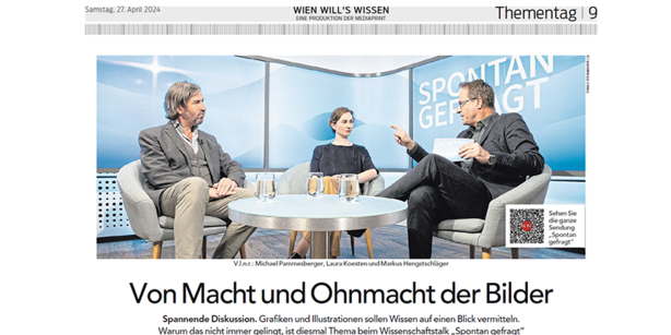 Photo: It shows three people (including Laura Koesten) in an interview setting at a table. 