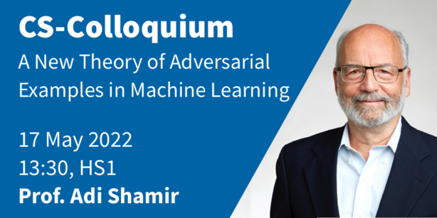 graphical element: announcing the talk and showing a photo of Prof. Adi Shamir 